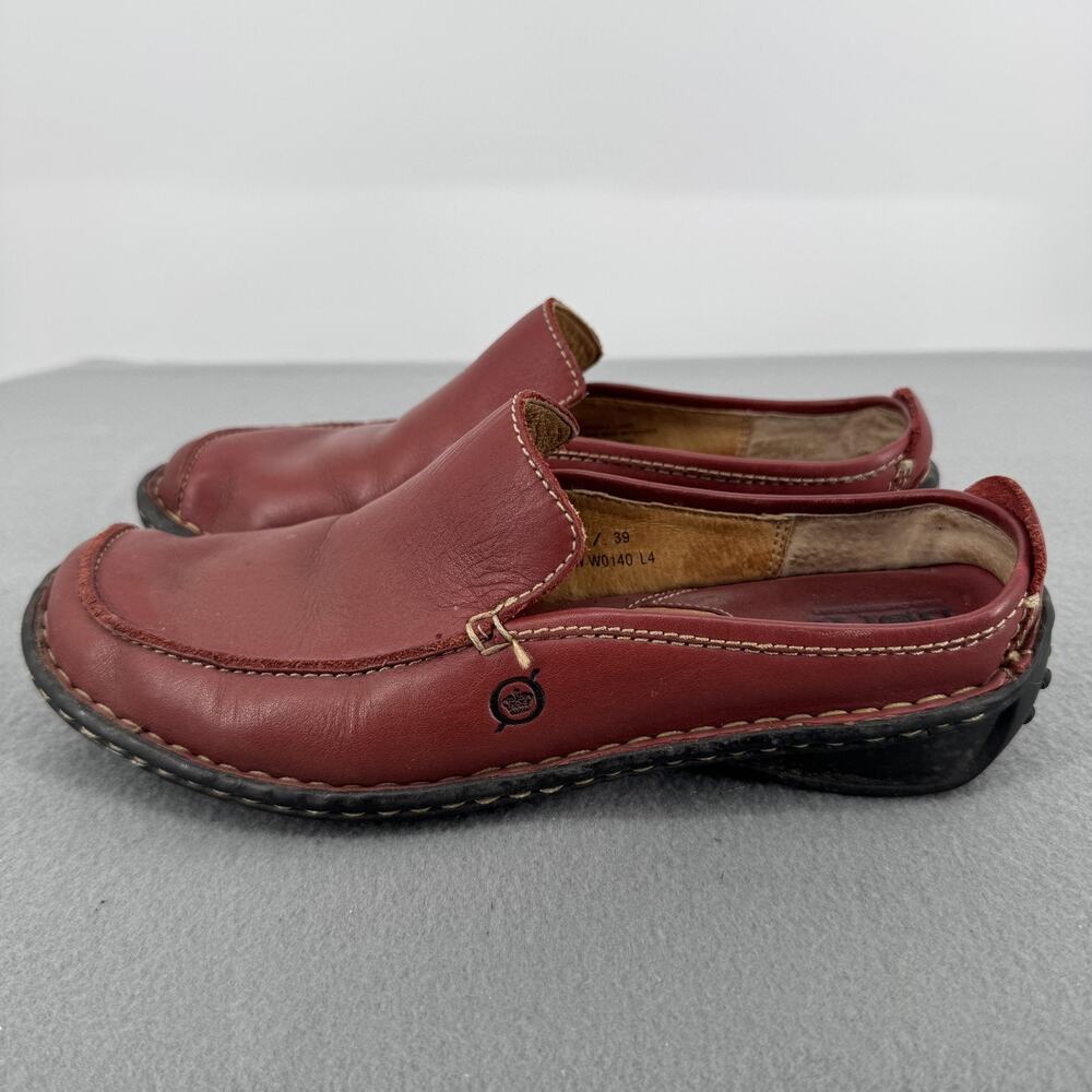 Born Red Leather Mule Shoes Womens 8 Square Toe Slip On Casual Comfort W0140